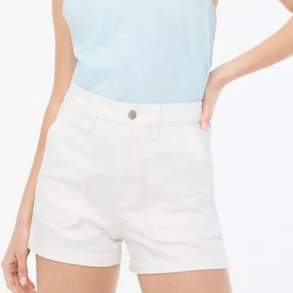 J. Crew Plus Utility High Rise Slant Pocket Denim Shorts White Size 33